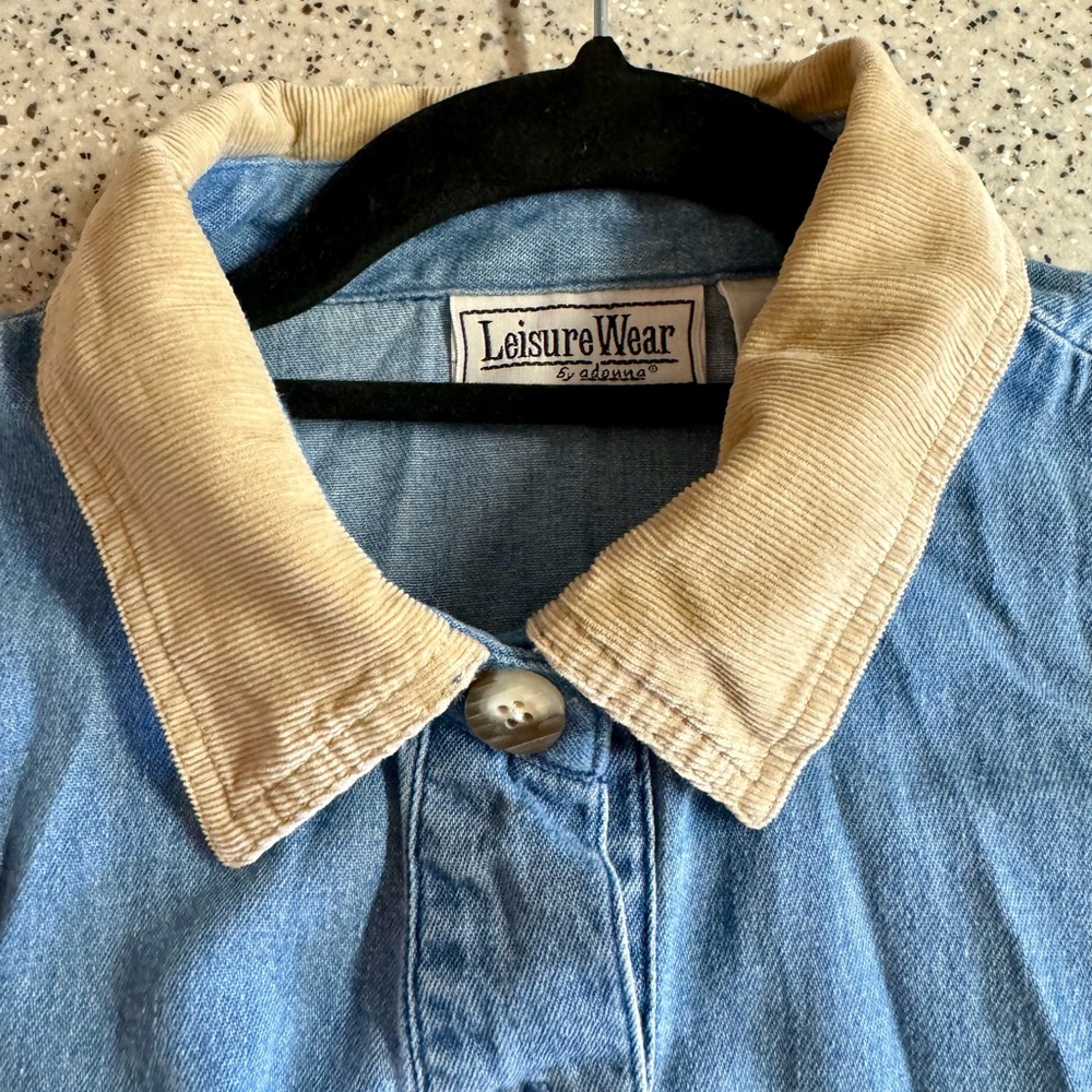 Vtg.Blue Chambray denim maxi dress with corduroy collar and 2 pockets by Adonna - Picture 11 of 13